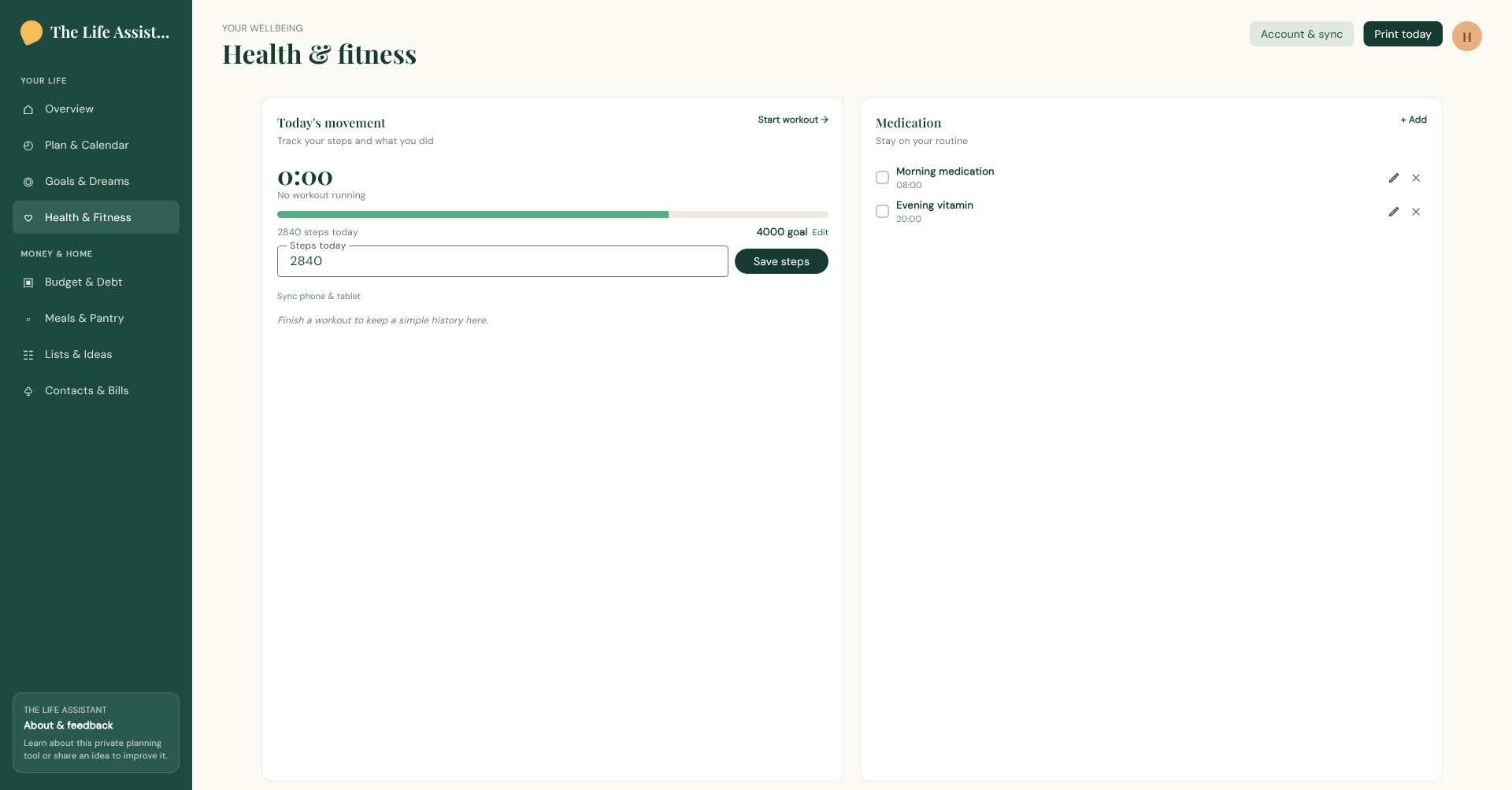 A Life Assistant screenshot