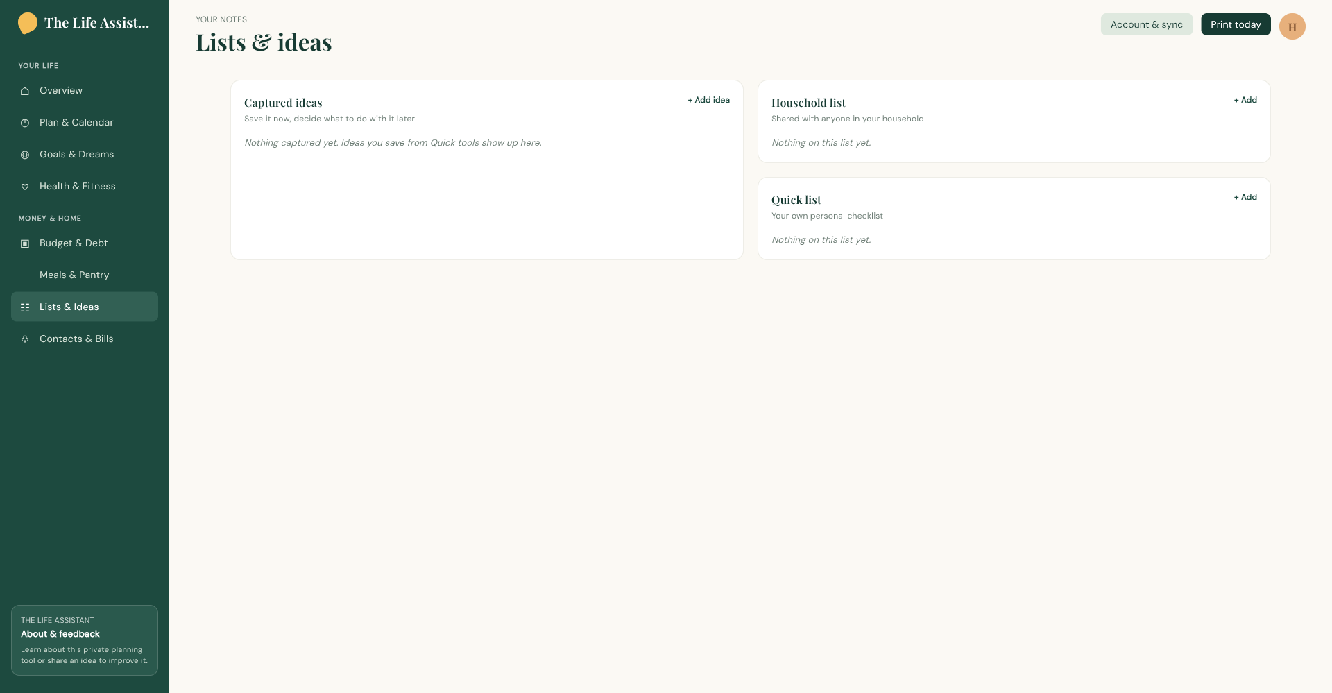 A Life Assistant screenshot