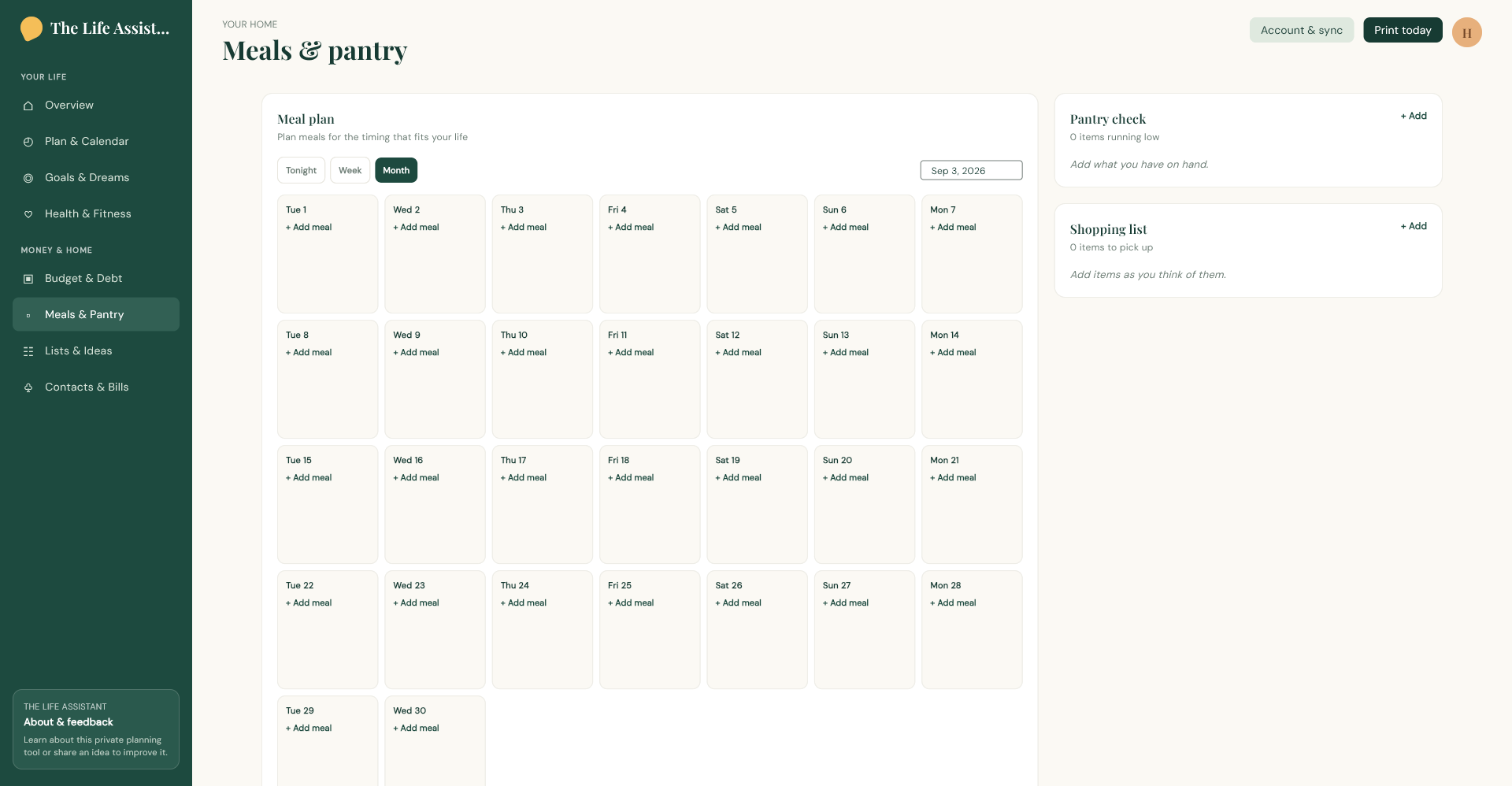 A Life Assistant screenshot